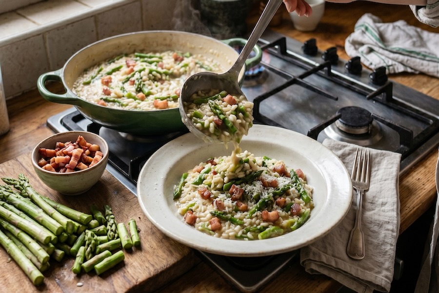 Risotto agli asparagi e speck, ricetta facile e veloce